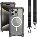 MAGEASY Case with Strap for Phone 15 Pro - Ultimate 22ft Drop Protection, 6.1" Crossbody Case with Lanyard, Compatible with MagSafe - Odyssey Ultra M | Embedded Metal Frame (15 Pro 6.1", Metal Black (Odyssey Ultra M))