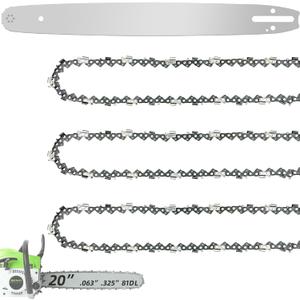 20 Inch Chainsaw Bar and Chain Combo for Stihl .325" Pitch .063'' Gauge 81 Drive Links Fits STIHL 20 Chainsaw Replacement Chains MS260 MS280 MS290 MS291 024 026 028 029 036 (3 Chains + 1Bar)