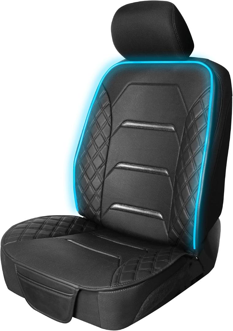 Motor Trend RGB LED Car Seat Protector with Remote — Color-Changing Front Seat Cover, 4 Modes (Music Sync, Pulse, Fade, Static), Universal Fit, Faux Leather Trim, Waterproof & Easy Install