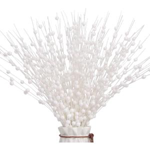 12 PCS Artificial Glitter Berry, White Christmas Glitter Picks Artificial Berries Stems for Christmas Ornaments Fake Sticks for Vases Tall DIY Wreath Home Decor (15.8)