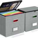 Oterri 2 Pack File Organizer Boxes with Lids, File Box with Mesh Pockets, Document Organizer Box for File Folders Letter Size, Zippers Filing Box for Home, Office, School (Grey, Without Folders)