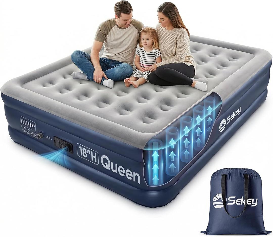 Sekey Queen Air Mattress with Built-in Pump, 18" Raised Blow Up Bed