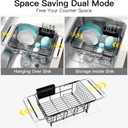 Dish Drying Rack Over the Sink In Stainless Steel Black Expandable Drainer for Small Kitchen, Counter Space Saving Compact Inside Sink Plate Dryer, Adjustable Hanging Metal Wire Strainer Drain Holder