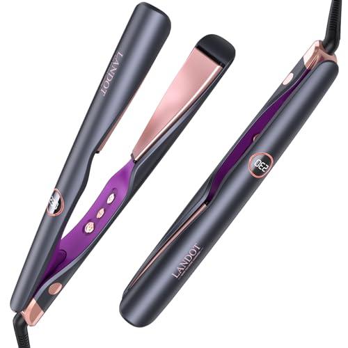 LANDOT Twist Flat Iron 2-in-1 Hair Straightener & Curler, 1 Inch Ceramic Plates, 12 Heat Settings 250-450°F, Fast Heat Up Anti-Frizz Styling Tool, Dual Voltage