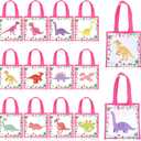 36 Pcs Pastel Dinosaur Gift Bags Bulk Dinosaur Gift Bag Small Non Woven Reusable Goodie Tote Bag with Handles for Three Rex Themed Birthday Girl Dinosaurs Party Favor Supply, 7.87 x 7.87 Inch