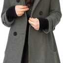 Tanming Women's Warm Double Breasted Wool Pea Coat Trench Coat Jacket with Hood (Large, Grey)