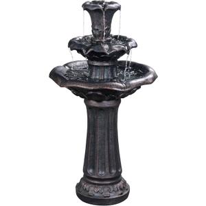 Teamson Home Lily Flower Floor Pedestal 3 Tiered Floor Waterfall Fountain with Pump for Outdoor Patio Garden Backyard Decking, 38 Inch Height, Dark Gray