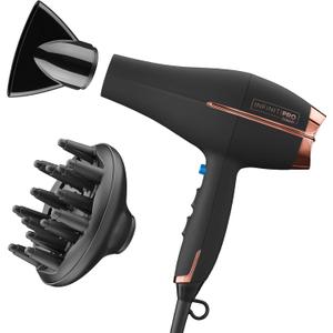 INFINITI PRO by CONAIR Hair Dryer, 1875W Blow Dryer with Diffuser and Concentrator, Ceramic Technology, 3 Heat & 2 Speed Settings, Cold Shot Button, Black With Bonus Diffuser & Concentrator