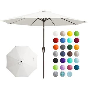 JEAREY 9FT Outdoor Patio Umbrella Outdoor Table Umbrella with Push Button Tilt and Crank, Market Umbrella 8 Sturdy Ribs UV Protection Waterproof for Garden, Deck, Backyard, Pool (Creamy-white)