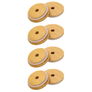 uxcell 8pcs Bamboo Jar Lids with Straw Hole, 87mm Wide Mouth Wooden Mason Jar Lids for Glass Cups, Canning Lids with Airtight Silicone Ring for Drinking Jars, Brown