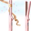 Hair Straightener and Curler 2-in-1, 360 Airflow Styler Curling Iron, 1.25 Inch Curling Wand, 20 Million Negative Ion Hair Care, 5 Temps & Auto Off, Dual Voltage (Pink)