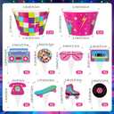 4 x 48 Pack Retro Cupcake Toppers and Wrappers, Retro Neon Party Cake Decoration for 80s 90s Theme Birthday Party Baby Shower Supplies