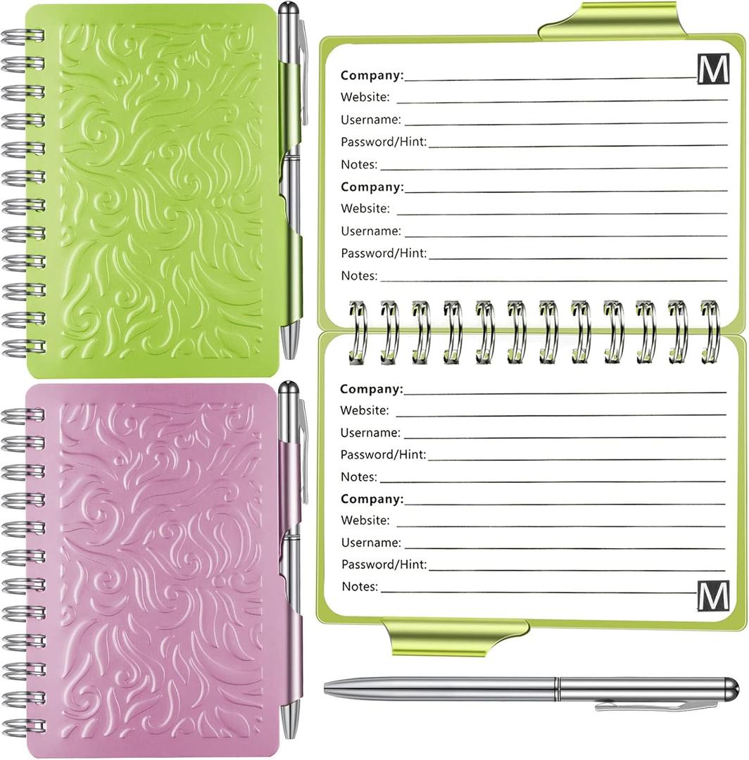Zonon 2 Pieces Portable Password Book Password Organizer Notebook with Pen Mandala Spiral Bound Notebook (Green, Pink)