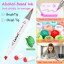 Caliart 101 Colors Alcohol Markers Brush Tip, Dual Tip Brush & Chisel Permanent Art Markers for Adult Coloring Books, Drawing, Sketching, Illustration, with Carrying Case for Artists & Beginners