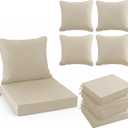 Outdoor Chair Cushions Set of 4, Waterproof Backrest and Deep Seat Cushion Set for Patio Furniture, Outdoor Sofa Replacement Cushions with Removable Cover, 24 x 24 Inch, Cream
