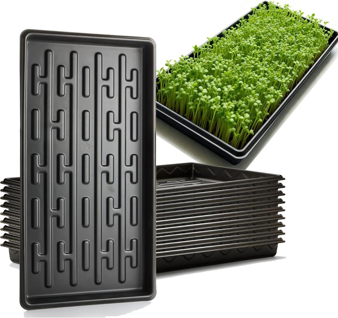 Shallow 1020 Nursery Flat Trays Specialized for Holding & Carrying 200 Cell Plug Seedling Trays (Height is 1.3"),Microgreen Germination Trays,10 Pack, No Holes (YB01, 10Pcs)