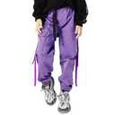 Rolanko Girls Cargo Jogger Pants with Pockets for Kids Loose Fit Street Hip Hop Dance Trousers (Purple, 6-7)