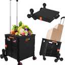 Foldable Utility Cart Collapsible Crate Rolling Carts with Stair Climbing Wheels Rolling Tote Basket Teacher Cart with Lid Wear-Resistant 360°Rotate Wheel Noiseless for Shopping Grocery Office