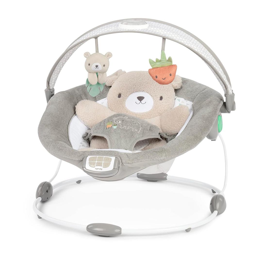 Ingenuity InLighten Baby Bouncer Seat with Light Up-Toy Bar and Bear Tummy Time Pillow Mat - Nate, Newborn and up