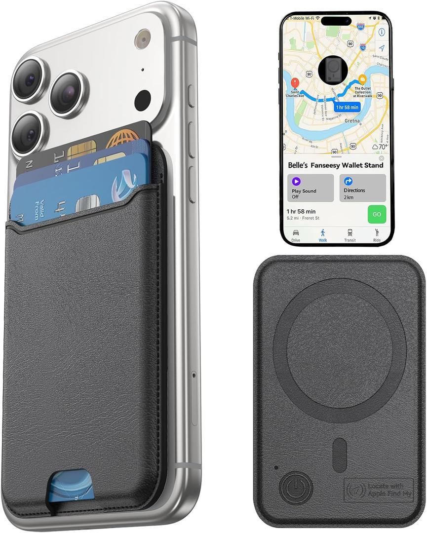 for MagSafe Wallet, Works with Apple Find My,4 Card Holder, Magnetic Phone Wallet for iPhone 17/16/15/14/13/12 Pro Max Air Plus Series, RFID Blocking Vegan Leather,Black