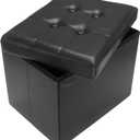 Storage Ottoman Folding Foot Rest Stool, Leather Footstool Bench, Short Ottoman Stool, Storage Foot Rest Store, Books (Black, 17" D x 13" W x 13" H)