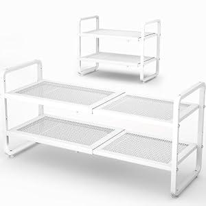 SNTD Shoe Rack - Expandable Shoe Organizer for Closet, Adjustable Metal Shoe Shelf Storage, Stackable Long Shoe Stand Holder for Garage, Entryway, Door Entrance (White, 2-Tier)