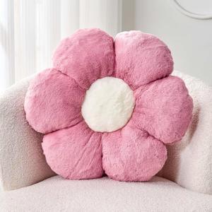 Dusty Rose Flower Shaped Throw Pillow with Faux Rabbit Fur, 14.9" Soft Plush Throw Pillow for Bedroom & Living Room
