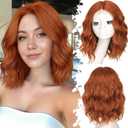 Eawwii Copper Short Wavy Wig for Women Lace Hairline Bob Style Synthetic Heat Resistant - Natural Appearance for Everyday Hairstyle 14 Inch