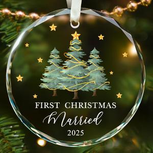 First Christmas Married Ornament 2025 - Wedding Gifts - Wedding Gifts for Couples 2025 - Married Couple Gift for Bride, Newlyweds - Bride Bridal Shower Gift - Glass 1st Xmas Ornament