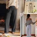 4 Pack Women's Lounge Pants Wide Leg Loose Casual Yoga Pants Elastic Waist Drawstring Sweatpants with Pockets (Large, Black, Dark Heather Gray, Light Heather Grey, Light Gray)