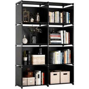 5 Tier Book Shelf, 8 Cube Storage Organizer, Tool-Free Assembly Kids Bookshelf, Bookcase Storage Shelves for Kids Room, Living Room, Office, Bedroom, Study Room, (Black, 5 Tier - 8 Cubes)