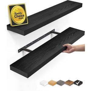 BAYKA Floating Shelves for Wall, 22.5 inches Black Wall Shelves for Bathroom, Bedroom, Living Room, Kitchen & Book, Hanging Display Decor Organizer Shelf with 22 lbs Capacity (A. Black - Universal Classic Style)