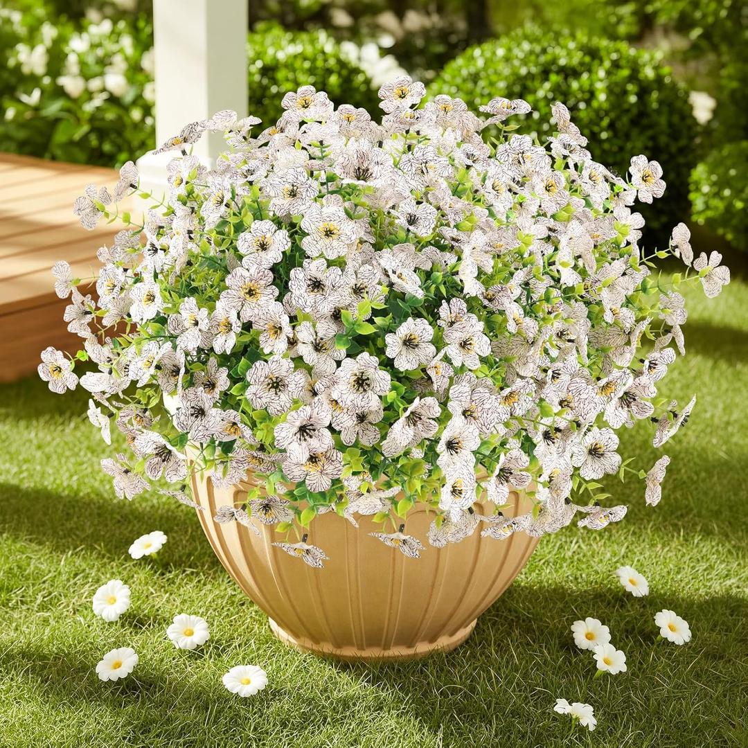 ATTGREAT Artificial Flowers Outdoors Faux Plants UV Resistant Fake Flowers Daisy Plastic Greenery Plnats Outside for Garden Planter Patio Porch Spring Summer Home Home Decor, 24 Bundles (White)