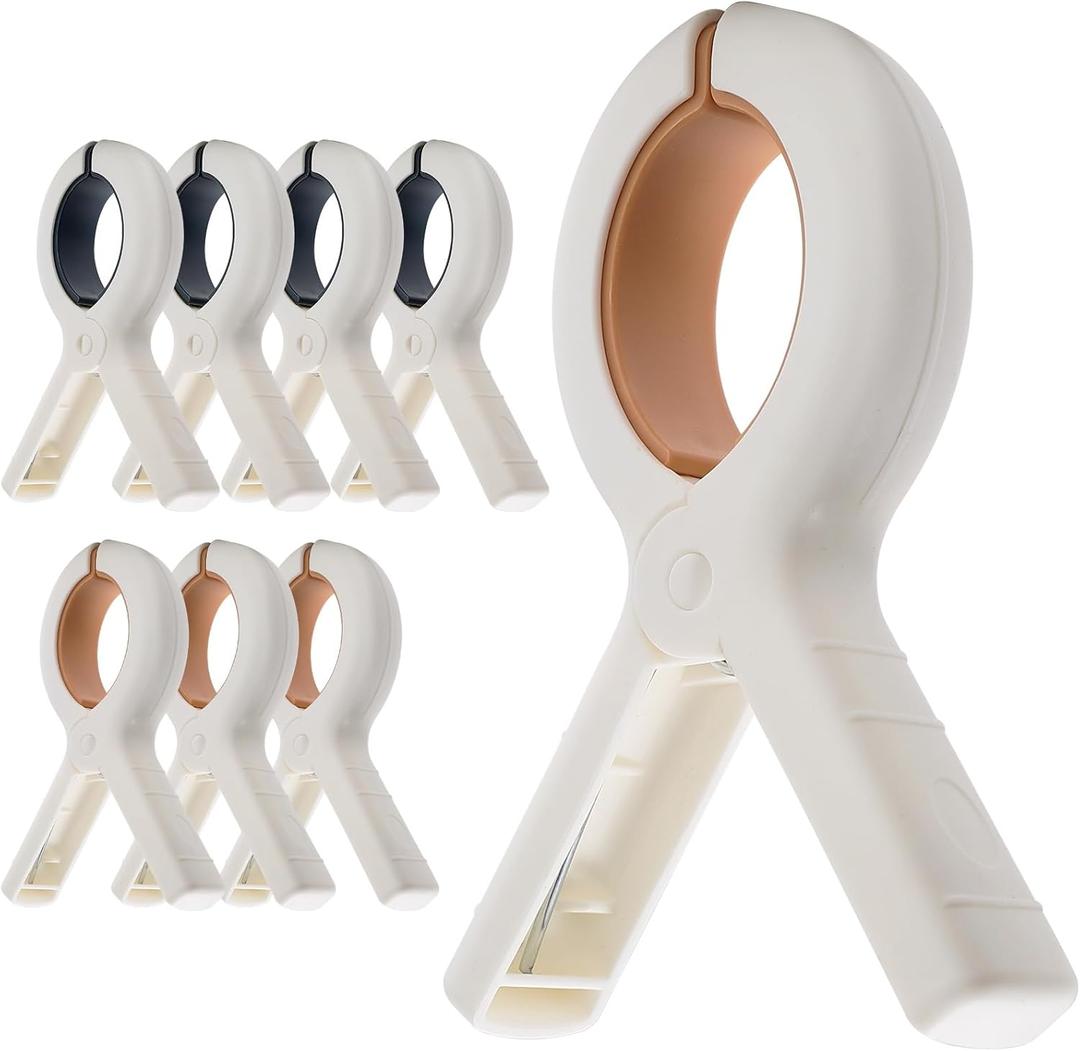 Extra Large Beach Towel Clips 8 Pack - 5.1 Inch Towel Clips for Beach Chairs Cruise Pool Essentials Must Haves, Heavy Duty Towel Holder for Clothes Boat, 2 Colors Khaki and Blue