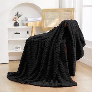 Puncuntex Black Throw Blanket 50"60" inches Fuzzy 3D Jacquard Decorative Flannel Fleece Super Soft Plush Cozy Blanket for Couch Sofa Chair Lightweight
