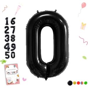 Smlpuame 40 inch Number Balloon 0-9 Black Large Number 0 Balloons,Digital Balloons for Birthday Party Celebration Decorations Supplies, Helium Foil Number Balloons for Wedding Anniversary