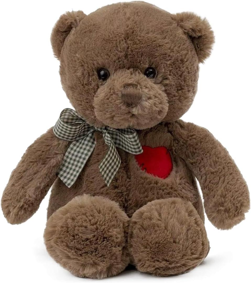 Small Teddy Bear with Heart Cute White Teddy Bear Stuffed Animal Soft Bear Plush Bear Plushie Toys Gifts for Girlfriend Boyfriend Kid (Brown)