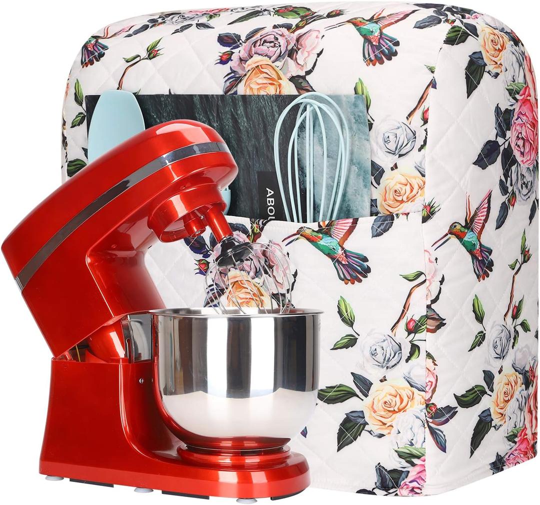 KitchenAid Mixer Cover,Kitchen Stand Mixer Cover Compatible with 5-8 Quart KitchenAid Hamilton Mixers,Polyester Quilted Cover with Pockets,Stand Mixer Accessories (1 Rose Print)
