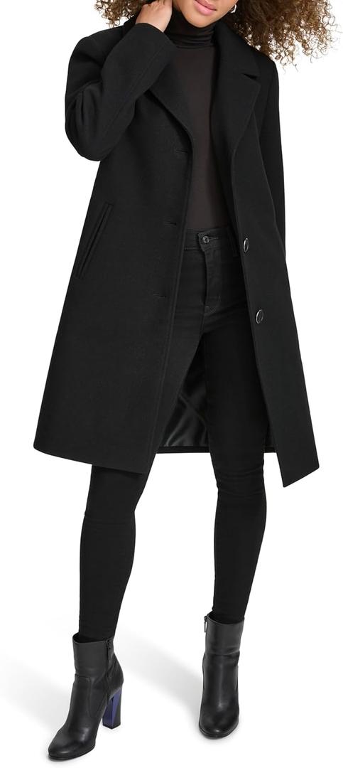 Kenneth Cole Women's Notch Collar Fly Front Single Breasted Topcoat (Black), Small