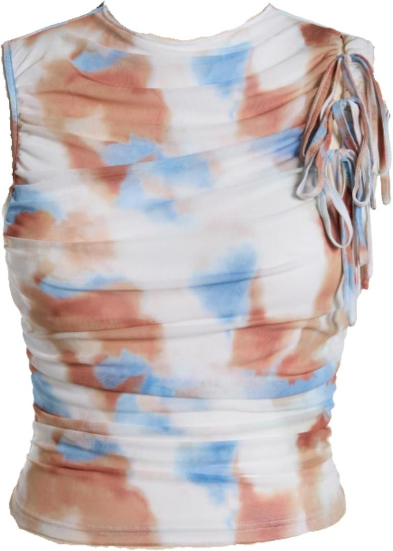 Verdusa Women's Western Boho Tassel Ruffle Hem Cowgirl Crop Tops Bow Mesh Rodeo Tank Top (Orange, XS)