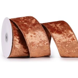 MAYREEL 2.5 Inch Copper Crushed Velvet Ribbon Wired Auburn for Christmas Decorations Gift Wrapping Wreaths Tree Toppers 10 Yards