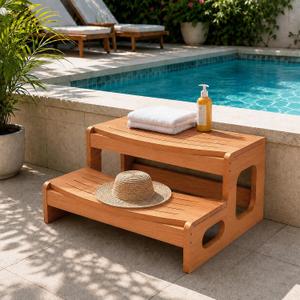 Wood Hot Tub Steps, Waterproof & Non-Slip Outdoor Spa, Pool Stairs