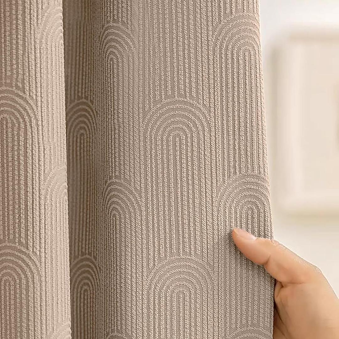 Awellife Boho Shower Curtains for Bathroom Cotton Fabric Touch Beige Bohemian Mid Century Minimalist Arch 72" L x 72" W