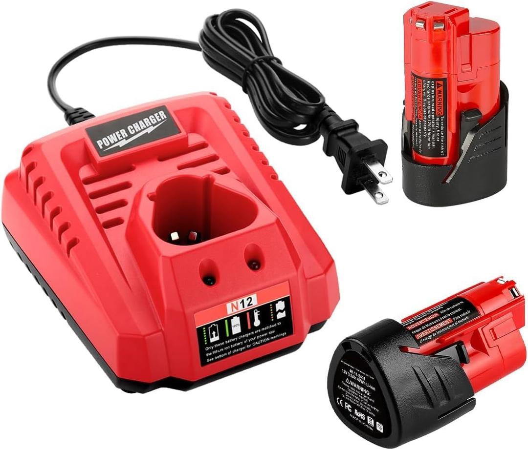ANTRobut 2 Pack 3500mAh Replacement Lithium 12V Mil-Waukee M 12 Battery + Rapid Charger for Mil-Waukee M 12 Battery Charger
