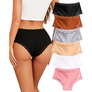 Sth Big Cotton Underwear for Women High Waisted Womens Underwear Pack Sexy Lace Edge Bikini Cheeky Panties Girls Brief (XL)