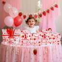Berry First Birthday Decorations Strawberry 1st Birthday Tableware Set Sweet One Strawberry Bday Party Supplies Decor for Girls include Disposable Plates Napkins Cups Forks Knives Serve 30
