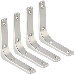 SAYAYO Heavy Duty Floating Shelf Bracket 4 Inch x 4 Inch, Stainless Steel Wall Shelf Brackets & Supports Brushed Nickel L Bracket, Angle Brackets Corner Brace for Wood, 4Pcs