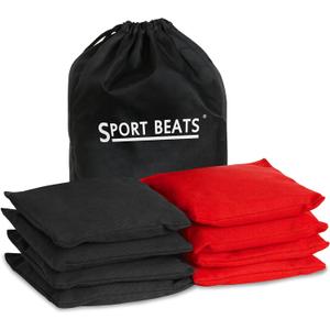 SPORT BEATS Cornhole Bags Set of 8 Regulation Weight & Size Corn Hole Bags Bean Bags for Cornhole Game Includes Carry Case (Red & Black)