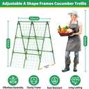 2Pack 51x35Inch Cucumber Trellis for Raised Bed, Adjustable A-Frame Garden Trellis for Climbing Plants Outdoor with Climbing Net, Meal Plant Trellis for Vegetables Pea Bean Tomato Squash Grape