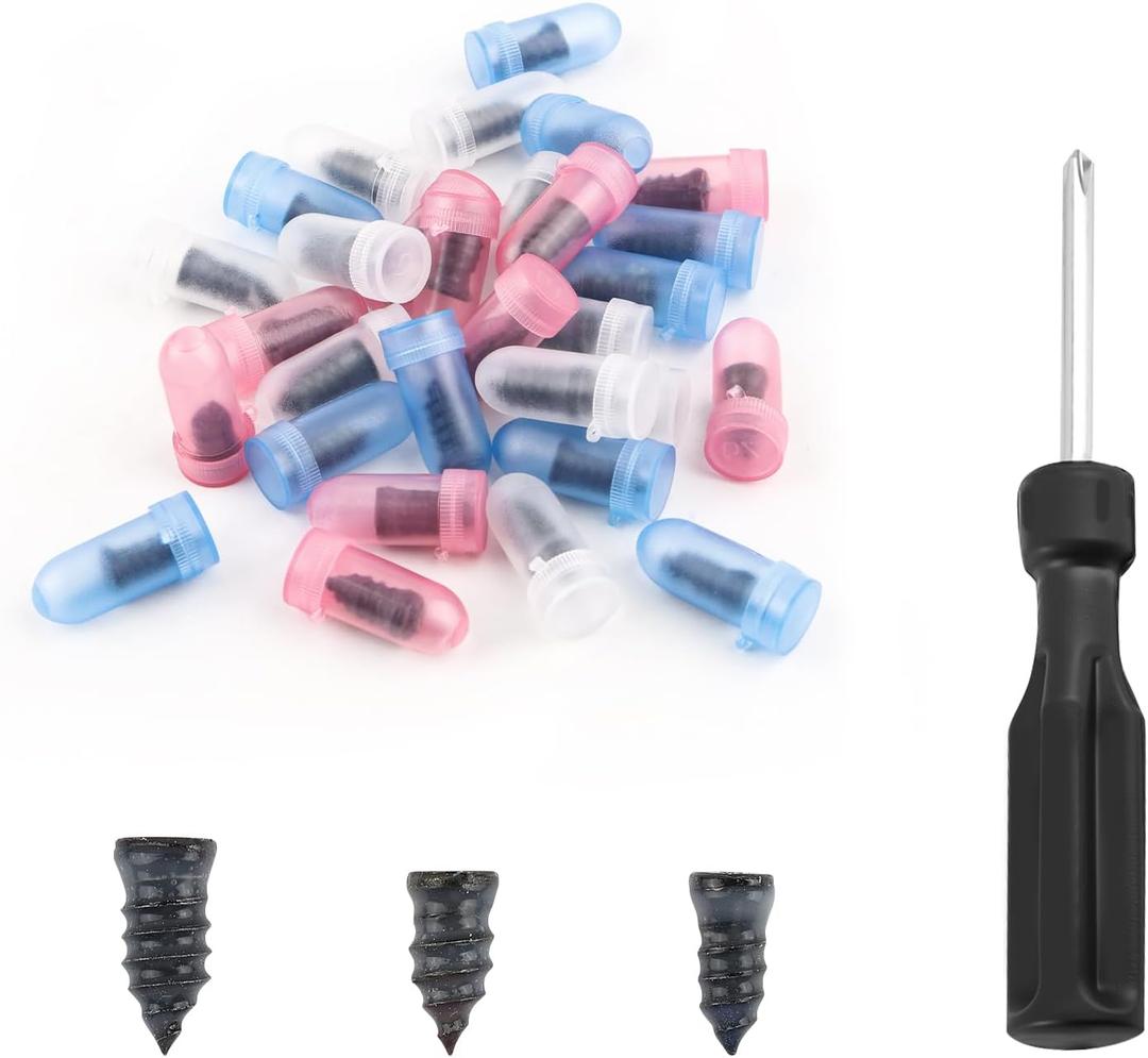 Pack of 30 Tire Repair Kit with Plugs,Self-Service Tire Repair Plugs with Screwdriver for Tire Puncture Repair,3 Size Screw in Tire Plugs Flat Tire Repair Kit for Most Cars (30PCS)